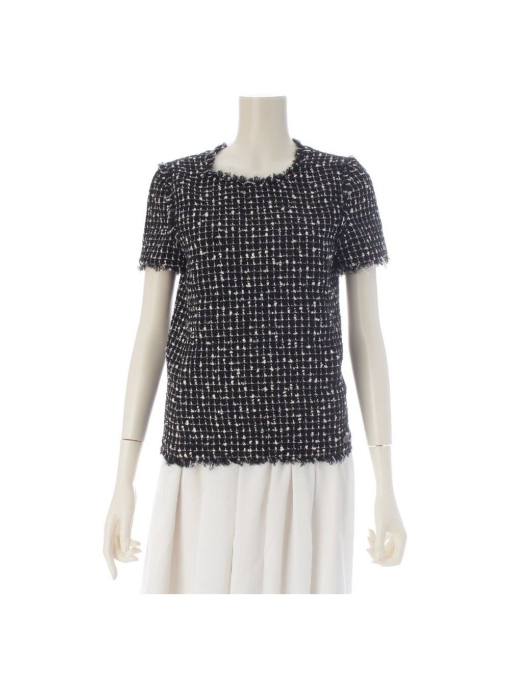 Chanel Wool Nylon Short Sleeve Top Black White 34